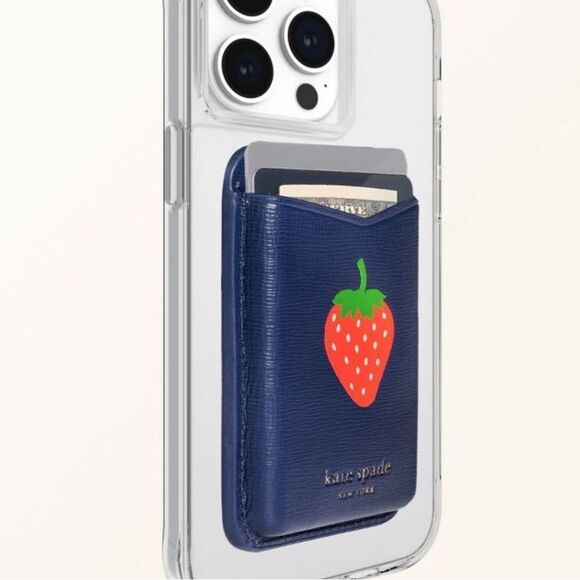 kate spade x Target Navy Strawberry Dotted Magnetic Cell Wallet MagSafe - Picture 2 of 14